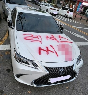 韓国で違法駐車のレクサスに落書きテロ　「国の民度が…」「与党支持者だ」「レクサス買う金無い奴」